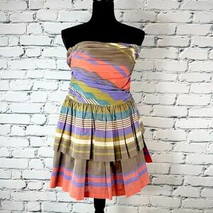 Vintage 70s Missoni Italy Neiman Marcus Strapless Striped Dress Size 42 Medium